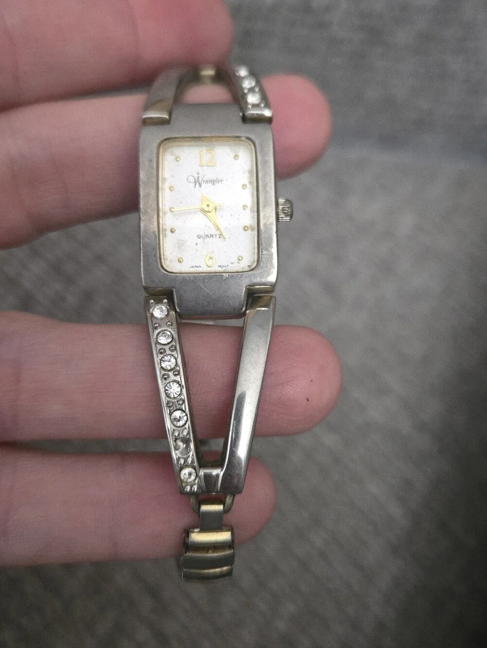 Wrangler Quartz Silver-Tone Rectangular Case with Rhinestones